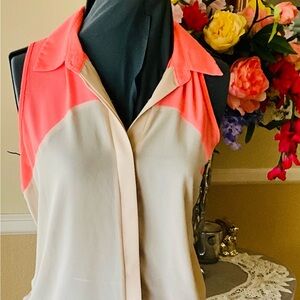 Women's Sleeveless Coral and Cream Top